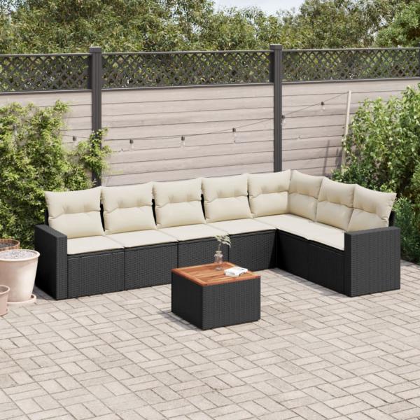 ARDEBO.de - 8-tlg. Garten-Sofagarnitur mit Kissen Schwarz Poly Rattan