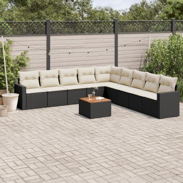 ARDEBO.de - 10-tlg. Garten-Sofagarnitur mit Kissen Schwarz Poly Rattan