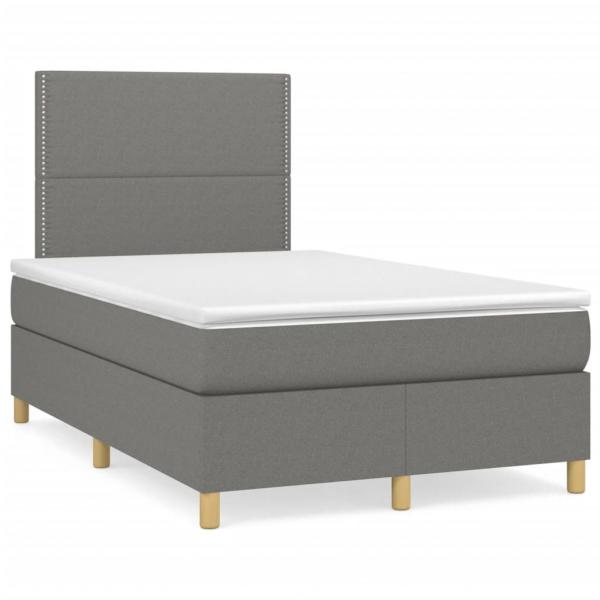 ARDEBO.de - Boxspringbett mit Matratze & LED Dunkelgrau 120x190 cm Stoff