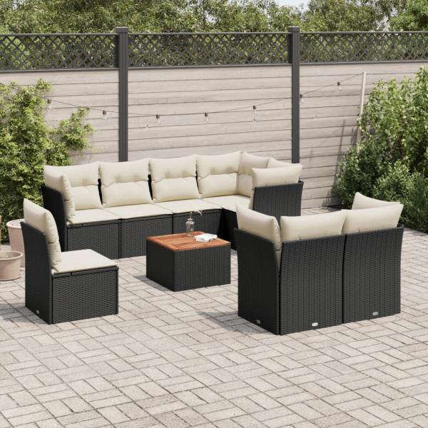 ARDEBO.de - 9-tlg. Garten-Sofagarnitur mit Kissen Schwarz Poly Rattan