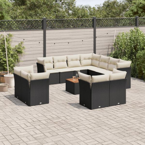 ARDEBO.de - 12-tlg. Garten-Sofagarnitur mit Kissen Schwarz Poly Rattan