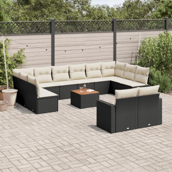 ARDEBO.de - 13-tlg. Garten-Sofagarnitur mit Kissen Schwarz Poly Rattan