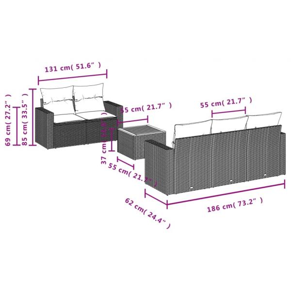 6-tlg. Garten-Sofagarnitur mit Kissen Schwarz Poly Rattan