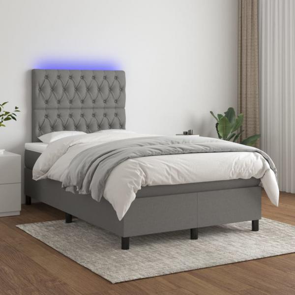 Boxspringbett mit Matratze & LED Dunkelgrau 120x190 cm Stoff