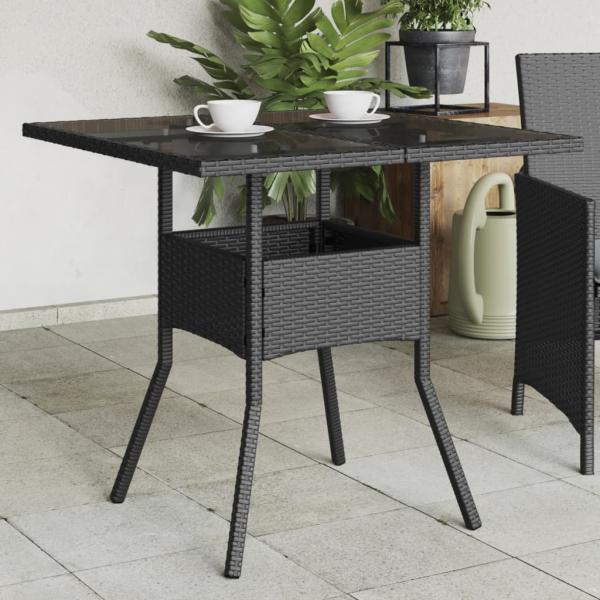 ARDEBO.de - Gartentisch mit Glasplatte Schwarz 80x80x75 cm Poly Rattan