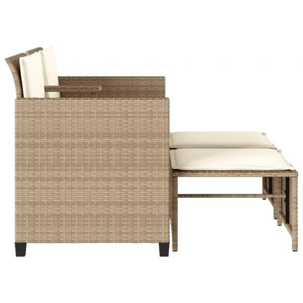 Gartensofa 2-Sitzer mit Tisch und Hockern Beige Poly Rattan