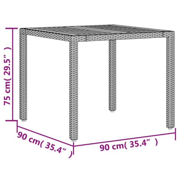 Gartentisch mit Holzplatte Schwarz 90x90x75 cm Poly Rattan