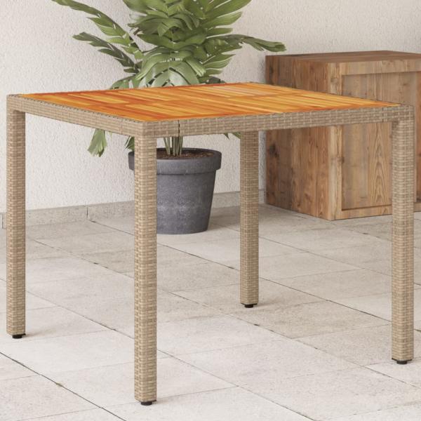 ARDEBO.de - Gartentisch Beige 90x90x75 cm Poly Rattan Akazienholz