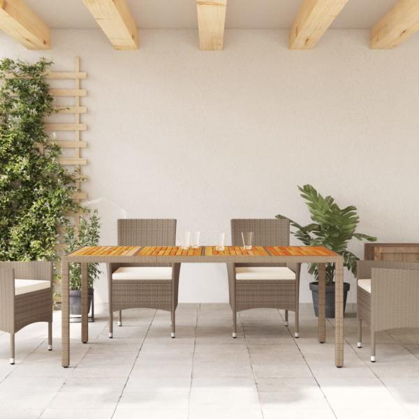 Gartentisch Beige 190x90x75 cm Poly Rattan Akazienholz