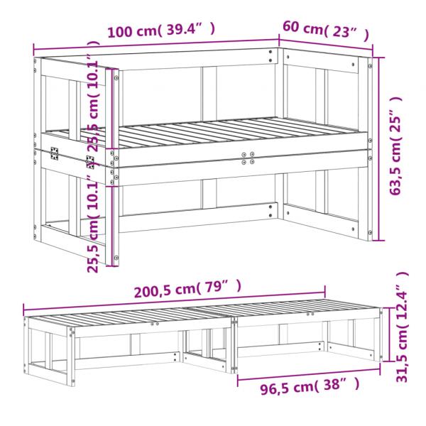 2-in-1 Gartensofa Verlängerbar Wachsbraun Massivholz Kiefer