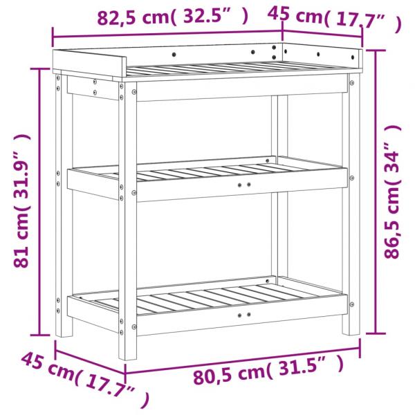 Pflanztisch mit Ablagen Braun 82,5x45x86,5 cm Massivholz Kiefer