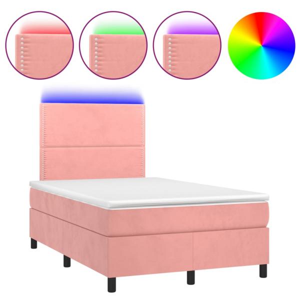 Boxspringbett mit Matratze & LED Rosa 120x190 cm Samt