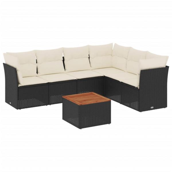 7-tlg. Garten-Sofagarnitur mit Kissen Schwarz Poly Rattan