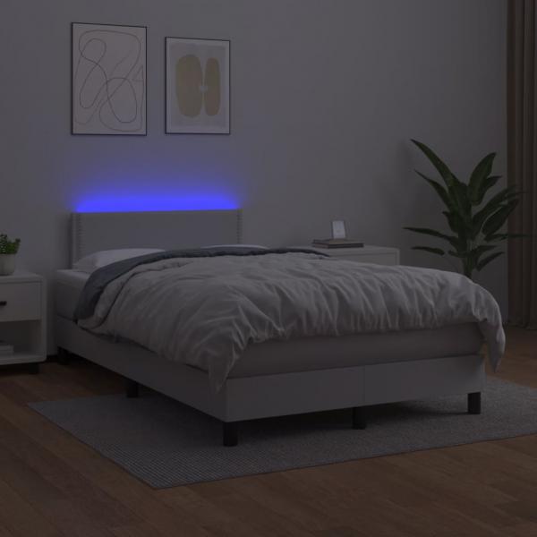 Boxspringbett mit Matratze & LED Weiß 120x190 cm Kunstleder