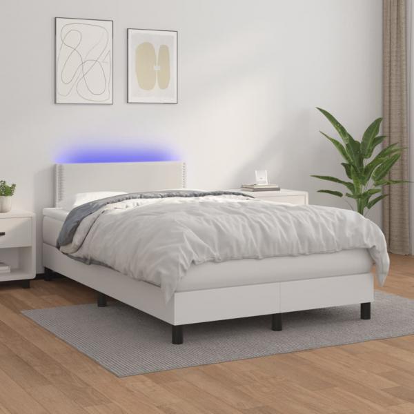 Boxspringbett mit Matratze & LED Weiß 120x190 cm Kunstleder