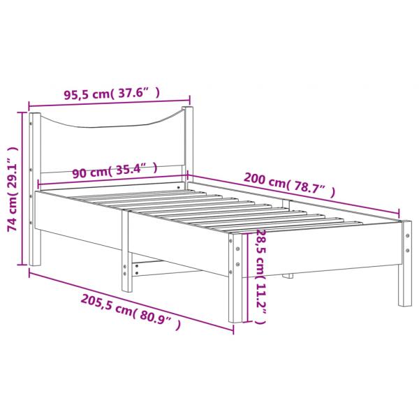 Massivholzbett ohne Matratze Weiß 90x200 cm Kiefernholz