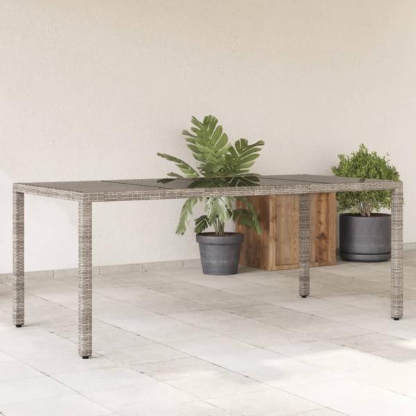 ARDEBO.de - Gartentisch mit Glasplatte Grau 190x90x75 cm Poly Rattan