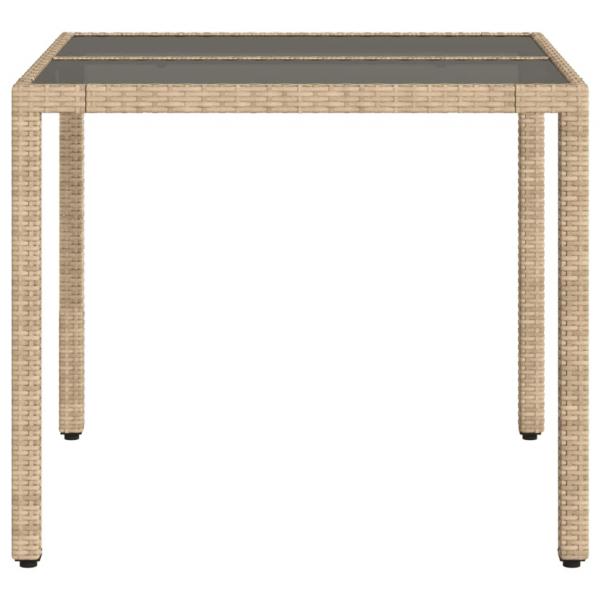 Gartentisch mit Glasplatte Beige 90x90x75 cm Poly Rattan