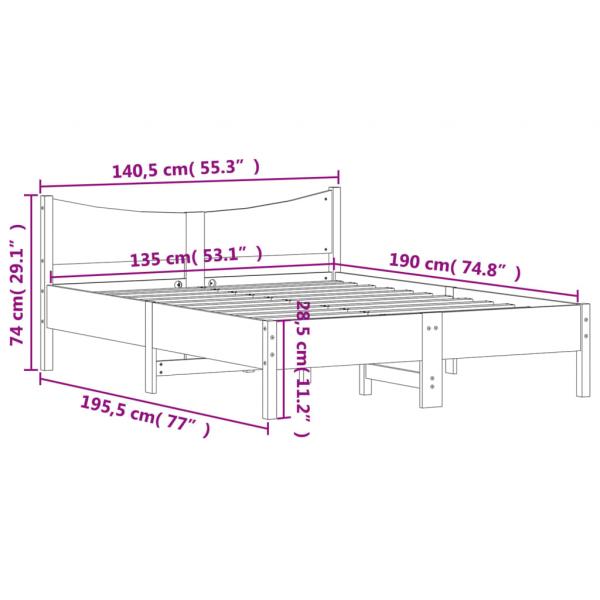 Massivholzbett ohne Matratze Weiß 135x190 cm Kiefernholz