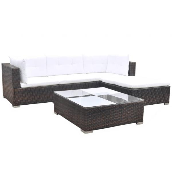 5-tlg. Garten-Lounge-Set mit Kissen Poly Rattan Braun