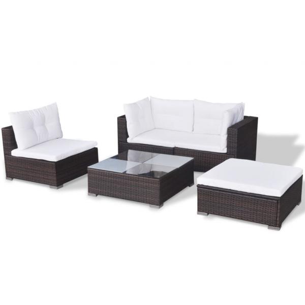 5-tlg. Garten-Lounge-Set mit Kissen Poly Rattan Braun