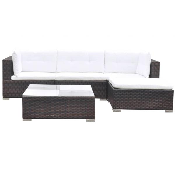 5-tlg. Garten-Lounge-Set mit Kissen Poly Rattan Braun