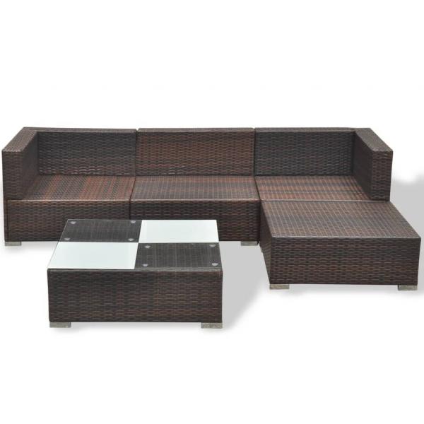 5-tlg. Garten-Lounge-Set mit Kissen Poly Rattan Braun