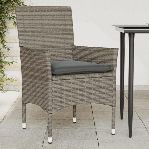 ARDEBO.de - Gartenstühle mit Kissen 2 Stk. Grau Poly Rattan