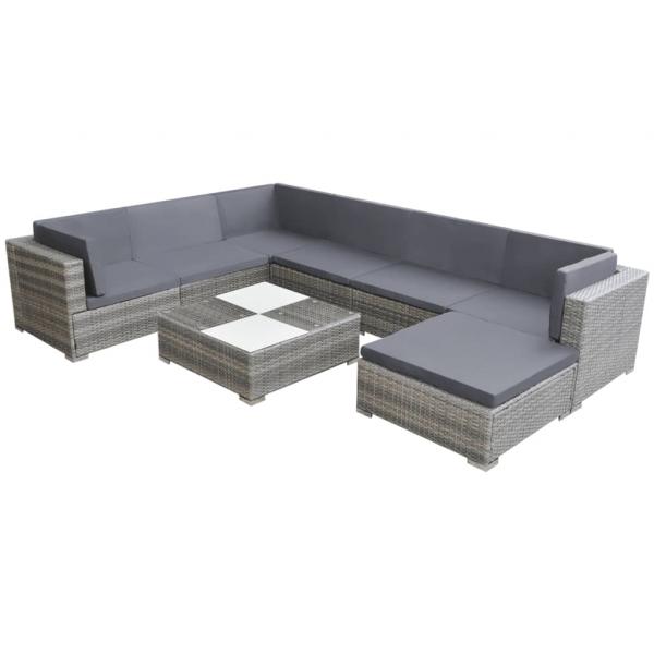 ARDEBO.de - 8-tlg. Garten-Lounge-Set mit Kissen Poly Rattan Grau