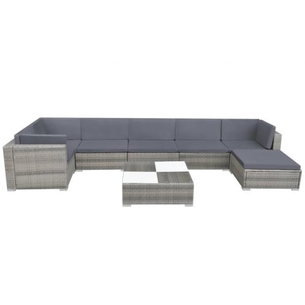 8-tlg. Garten-Lounge-Set mit Kissen Poly Rattan Grau