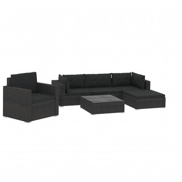 6-tlg. Garten-Lounge-Set mit Kissen Poly Rattan Schwarz