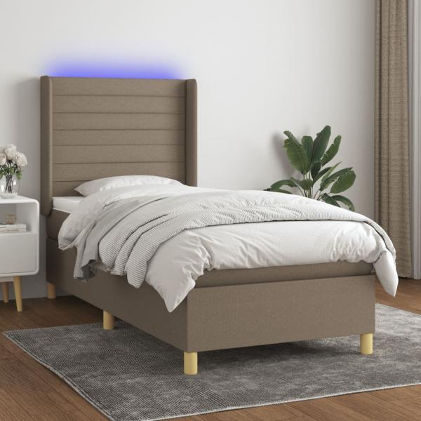 ARDEBO.de - Boxspringbett mit Matratze & LED Taupe 80x200 cm Stoff