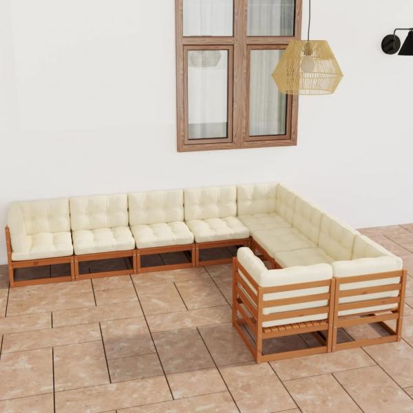 ARDEBO.de - 9-tlg Garten-Lounge-Set mit Kissen Honigbraun Massivholz Kiefer