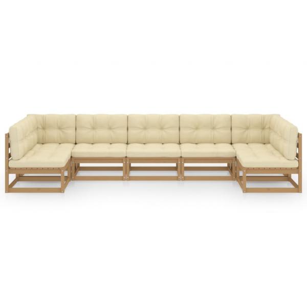 7-tlg Garten-Lounge-Set mit Kissen Honigbraun Massivholz Kiefer