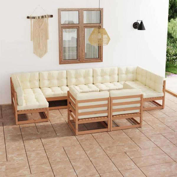 ARDEBO.de - 9-tlg Garten-Lounge-Set mit Kissen Honigbraun Massivholz Kiefer