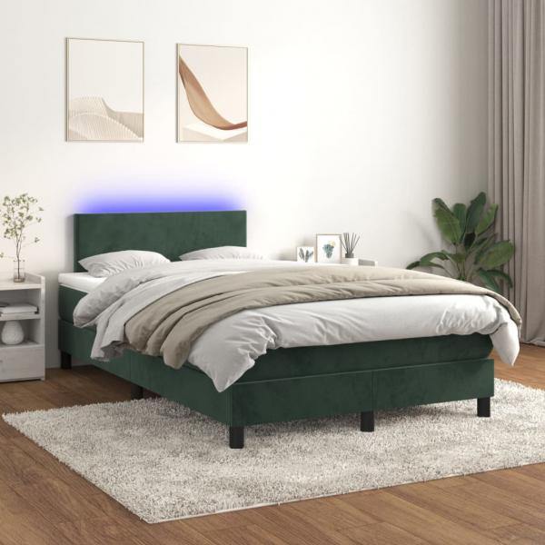 Boxspringbett mit Matratze & LED Dunkelgrün 120x190 cm Samt