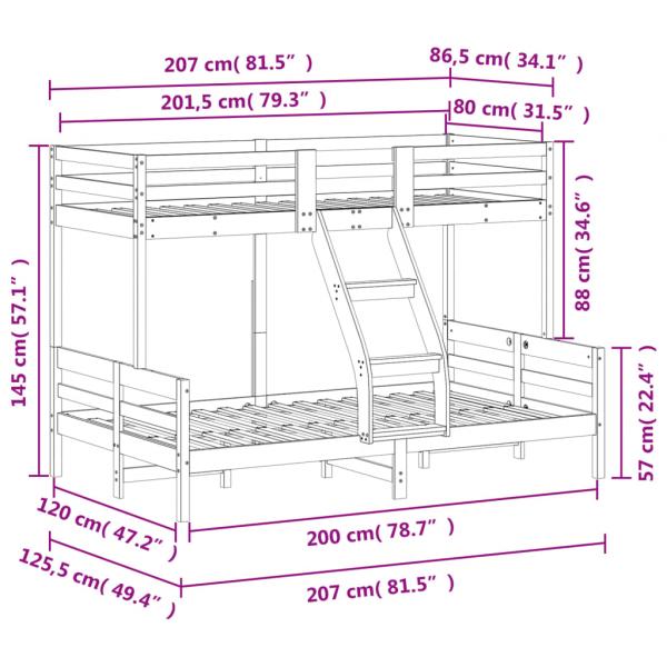 Etagenbett 80x200/120x200 cm Massivholz Kiefer