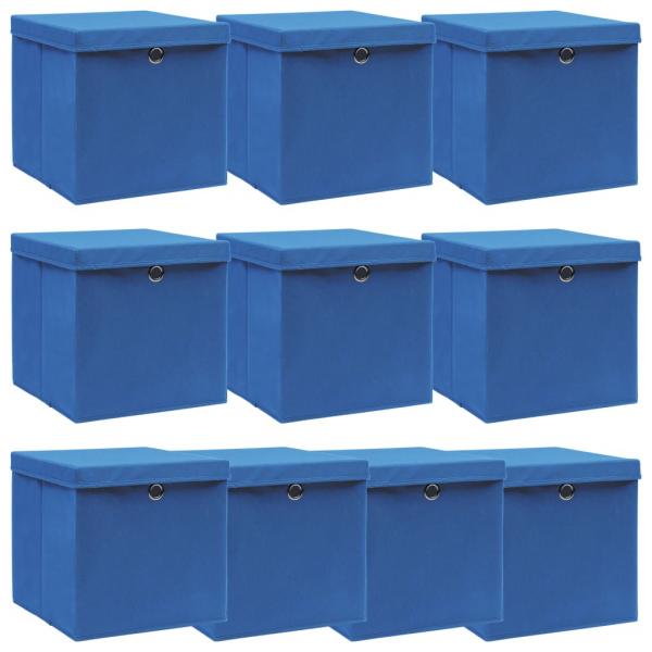 ARDEBO.de - Aufbewahrungsboxen mit Deckeln 10 Stk. Blau 32x32x32 cm Stoff