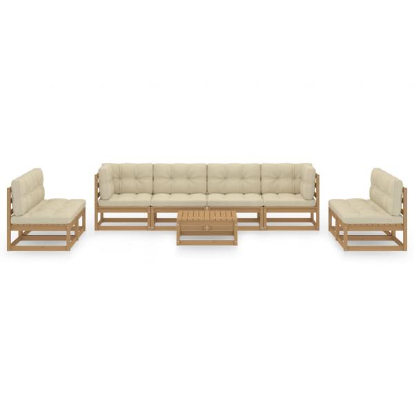 9-tlg. Garten-Lounge-Set mit Kissen Kiefer Massivholz