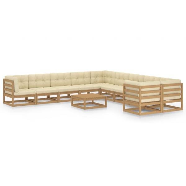 ARDEBO.de - 11-tlg. Garten-Lounge-Set mit Kissen Honigbraun Massivholz