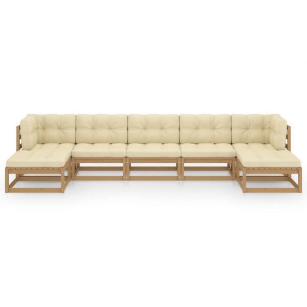 7-tlg Garten-Lounge-Set mit Kissen Honigbraun Massivholz Kiefer