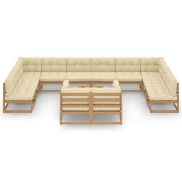 13-tlg. Garten-Lounge-Set mit Kissen Honigbraun Massivholz