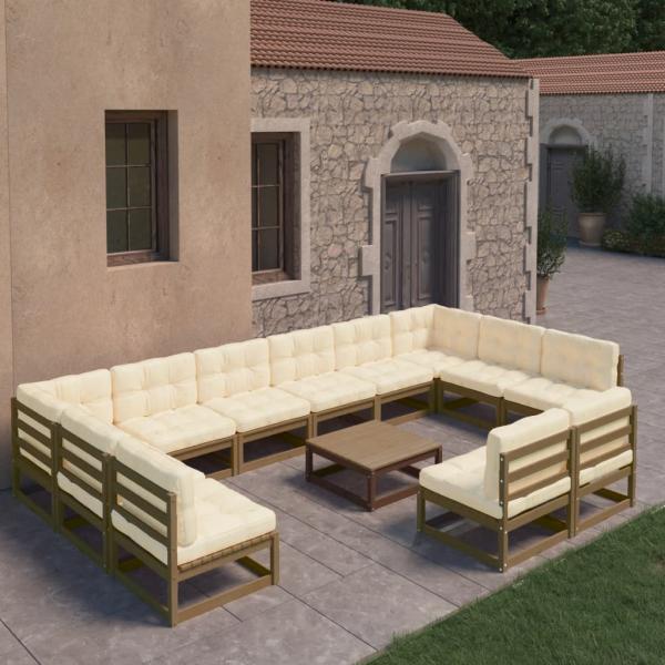 ARDEBO.de - 13-tlg. Garten-Lounge-Set mit Kissen Honigbraun Massivholz