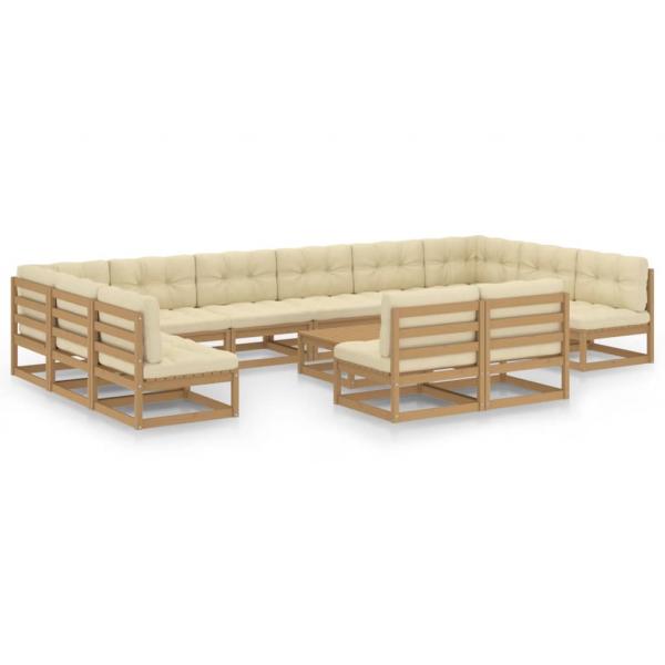 13-tlg. Garten-Lounge-Set mit Kissen Honigbraun Massivholz