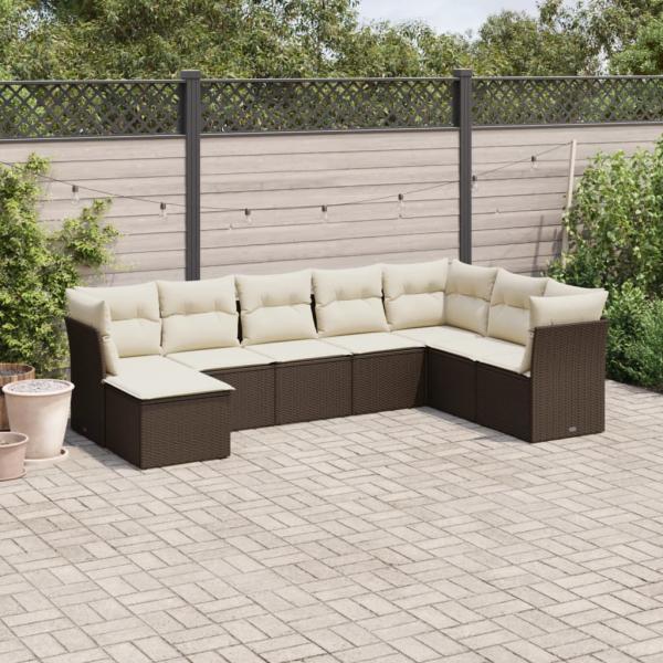 ARDEBO.de - 8-tlg. Garten-Sofagarnitur mit Kissen Braun Poly Rattan