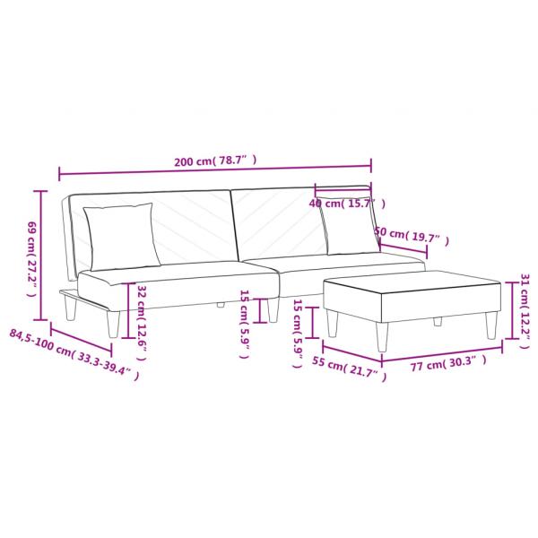 Schlafsofa 2-Sitzer mit Kissen und Fußhocker Schwarz Stoff