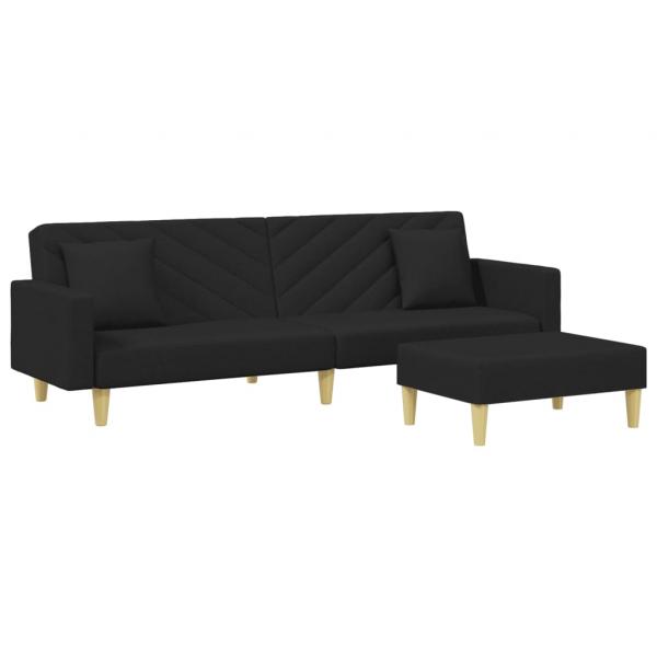 Schlafsofa 2-Sitzer mit Kissen und Fußhocker Schwarz Stoff