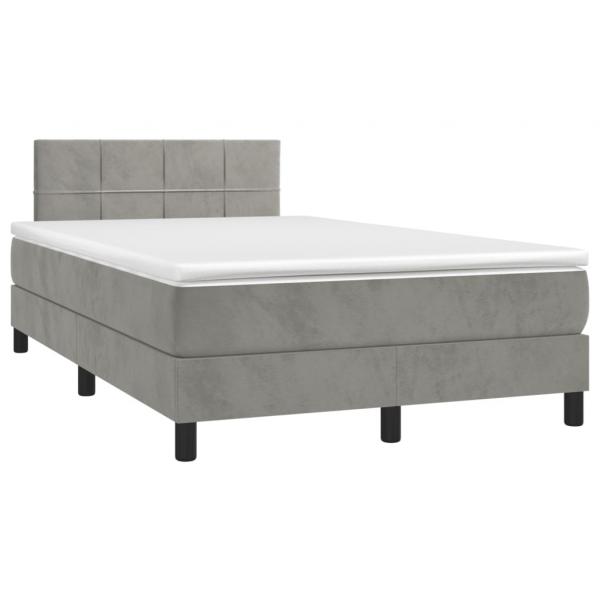 ARDEBO.de - Boxspringbett mit Matratze & LED Hellgrau 120x190 cm Samt