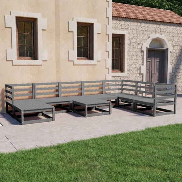 ARDEBO.de - 9-tlg. Garten-Lounge-Set Grau Kiefer Massivholz