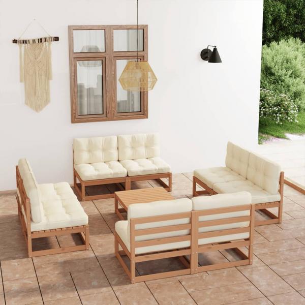 ARDEBO.de - 9-tlg. Garten-Lounge-Set mit Kissen Kiefer Massivholz